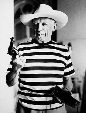 Picasso with revolver and hat of Gary Cooper
