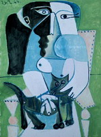 Painter Pablo Picasso. Femme au chat assise dans un fauteuil. 1954 �