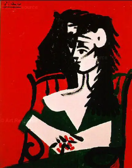 Pablo Picasso. Woman with Mantilla red background I, 1959