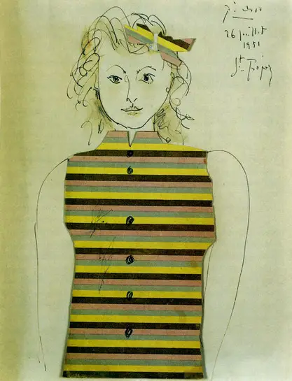 Pablo Picasso. Genevieve on striped jacquette, 1951