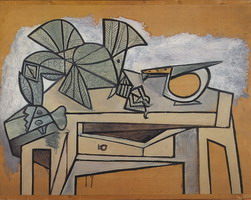 Still life with rooster and knife