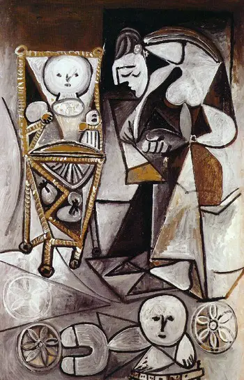 Pablo Picasso. Woman draws surrounded her children (Françoise drawing with her children), 1950