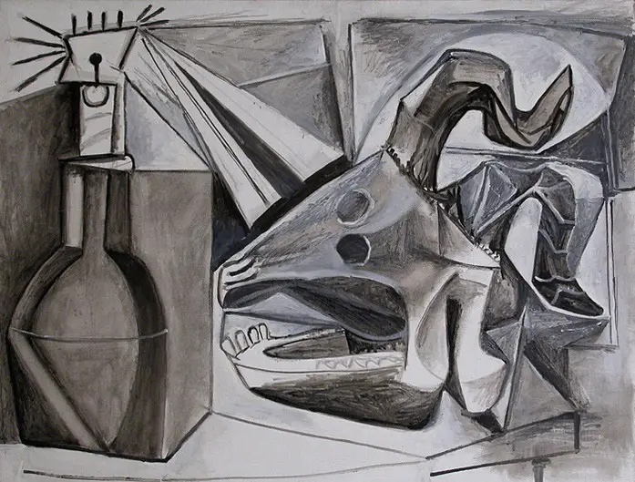 Pablo Picasso. Crane goat, bottle and candle, 1945