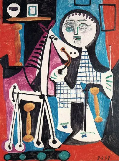 Pablo Picasso. Claude has two years with his horse on wheels 1, 1949