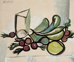 Glass and fruit [Glass and apple, lilac edge]
