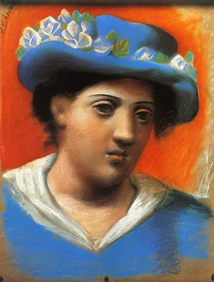 Pablo Picasso. Woman with blue hat flowers, 1921