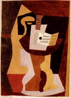 Pablo Picasso. Guitar and partition on a pedestal, 1920