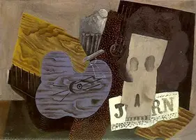 Pablo Picasso. Guitar, skull and newspaper, 1913