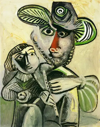 Pablo Picasso. Man with flute and child (Attribution), 1971