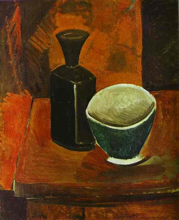 Pablo Picasso. Green Bowl and Black Bottle. 1908 year