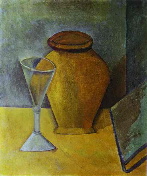 Pablo Picasso. Pot, Wine-Glass and Book. 1908 year