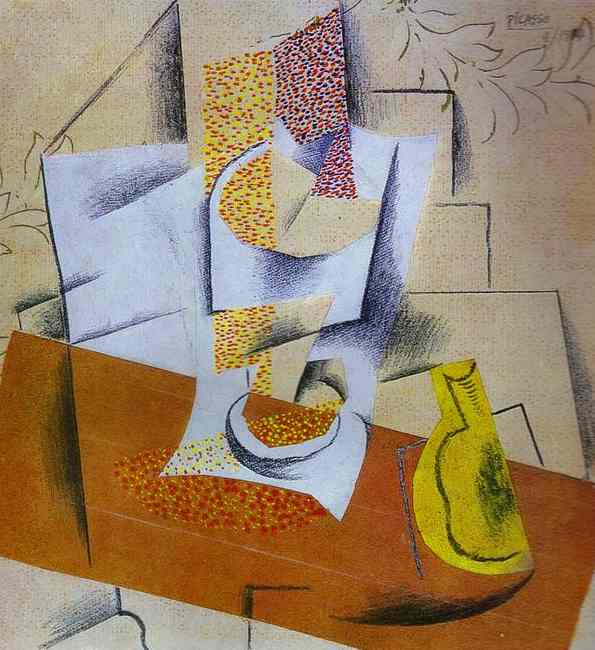 Pablo Picasso. Composition. Bowl of Fruit and Sliced ​​Pear, 1913