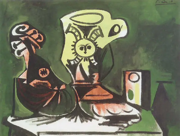 Pablo Picasso. Mandolin, glass jug and I, 1959