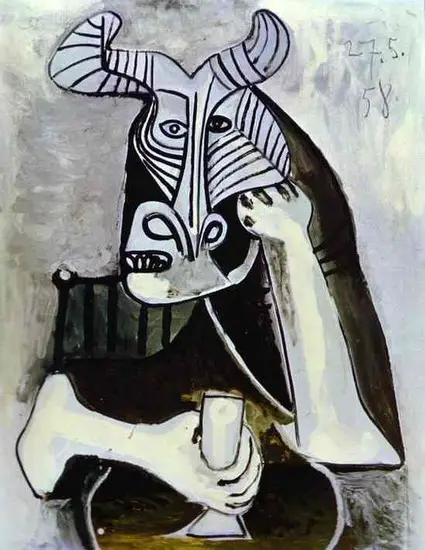 Pablo Picasso. Horned head to glass, 1958