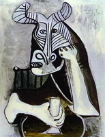 Pablo Picasso. Horned head to glass