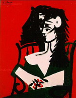 Pablo Picasso. Woman with Mantilla red background I