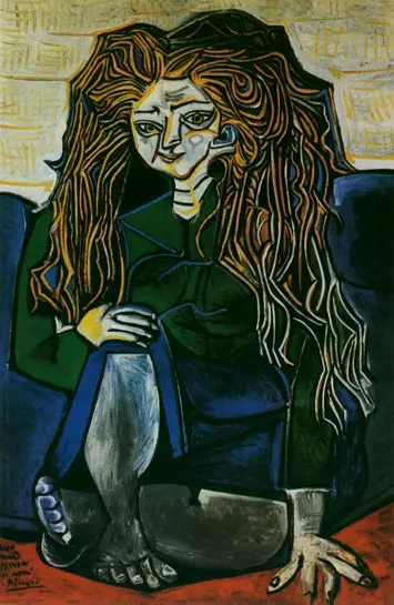 Pablo Picasso. Portrait of Madame Helene Parmelin green background, 1951