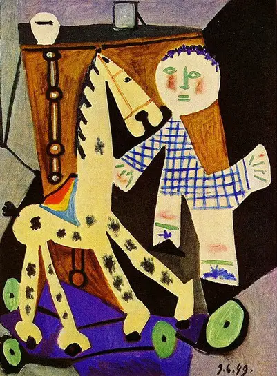 Pablo Picasso. Claude has two years with his horse on wheels, 1949