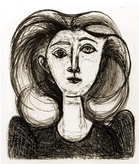 Pablo Picasso. Head of a Girl with long hair II, 1945