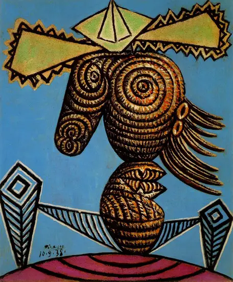 Pablo Picasso. Female figure with hat, sitting on a chair, 1938
