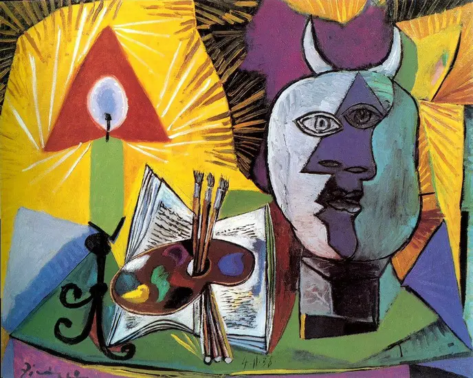 Pablo Picasso. Candle, palette, Minotaur head, 1938