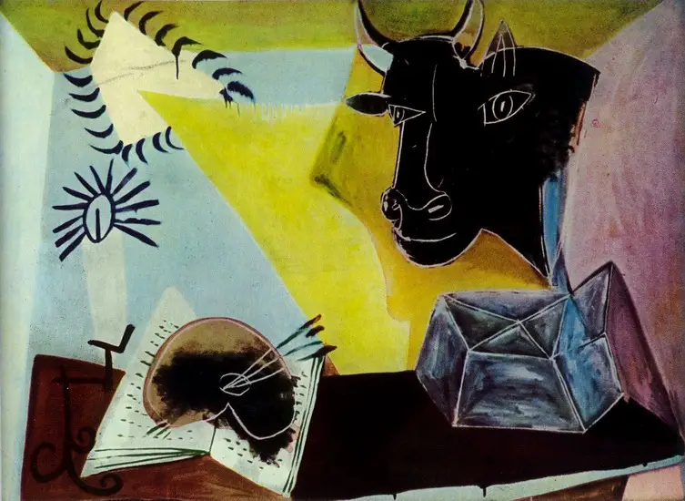 Pablo Picasso. Still life with black bull head, 1938
