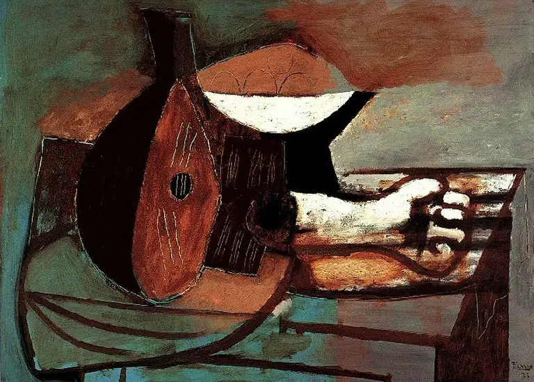 Pablo Picasso. Mandolin, fruit bowl, marble arms, 1925