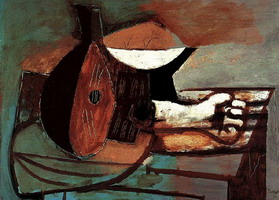 Pablo Picasso. Mandolin, fruit bowl, marble arms, 1925