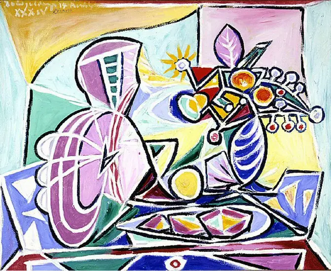 Pablo Picasso. Mandolin and vase of flowers [Still Life], 1934