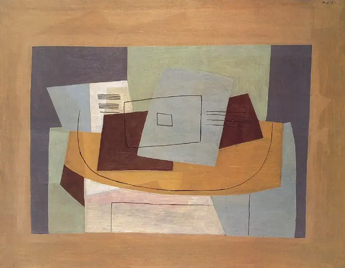 Pablo Picasso. Still Life geometric to the partition [Score and Guitar], 1921