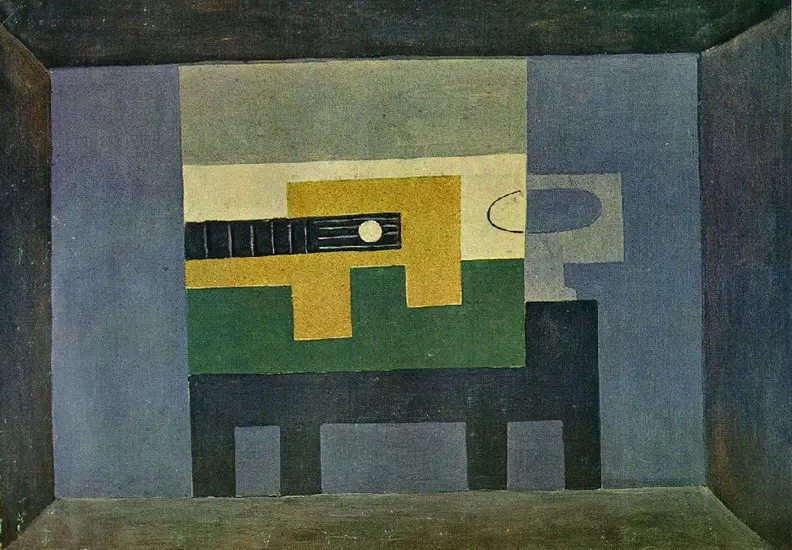 Pablo Picasso. Guitar and jug on a table, 1918