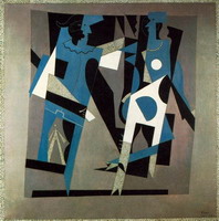 Harlequin and woman with necklace