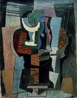 Pablo Picasso. Compotier et bouteille sur une table