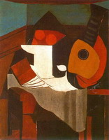 Pablo Picasso. Book, fruit bowl and mandolin