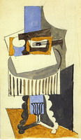 Pablo Picasso. Still life on a pedestal in front of an open window, 1919