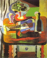 Pablo Picasso. Glass, bouquet, guitar, bottle, 1919