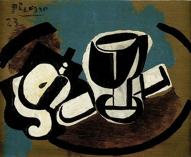 Pablo Picasso. Apple peeled, glass and knife, 1923
