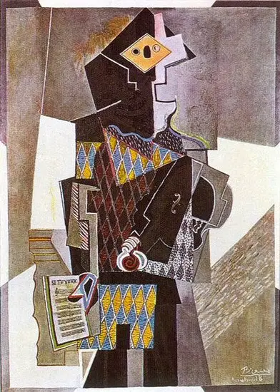 Pablo Picasso. Harlequin with guitar (if you want), 1918