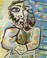 Pablo Picasso. Bust of man hands crossed