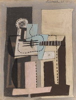 Pablo Picasso. Guitar and Fruit Dish on a square table, 1920