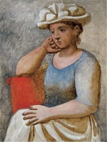 Woman leaning with a white hat