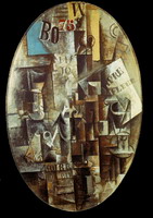 Pablo Picasso. Violon, verre, pipe et encrier, 1912