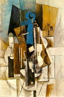 Pablo Picasso. Violon au cafe (Violon, verre, bouteille), 1913