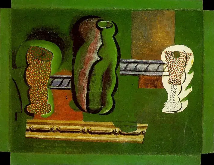Pablo Picasso. Glasses and bottles, 1914