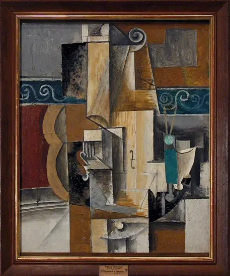 Pablo Picasso. Violon et verres sur une table, 1913