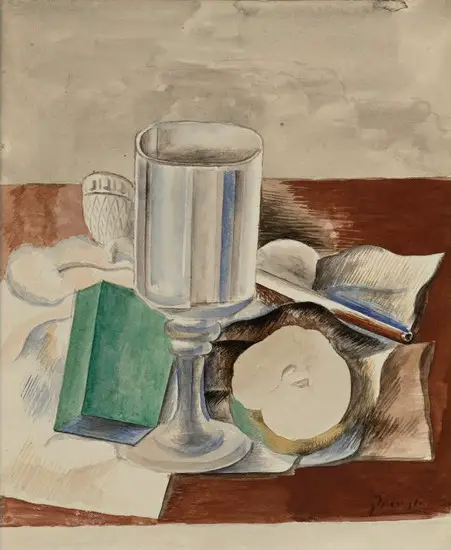 Pablo Picasso. Still Life with Glass and apple, 1914