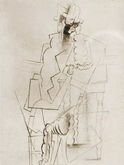 Pablo Picasso. Man with pipe seat and tuck [Man with pipe elbows on a table], 1914
