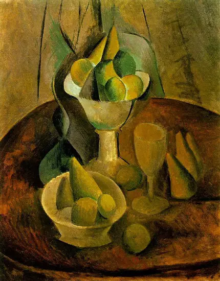 Pablo Picasso. Compotiers, fruits et verre, 1908