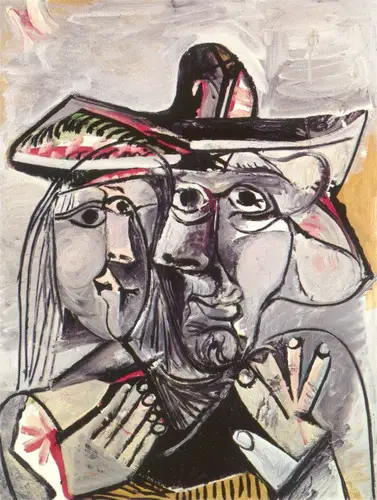Pablo Picasso. Bust of man with a hat and woman's head, 1971