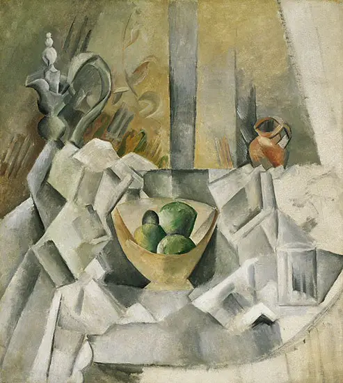 Pablo Picasso. Decanter, jar and fruit bowl, 1909